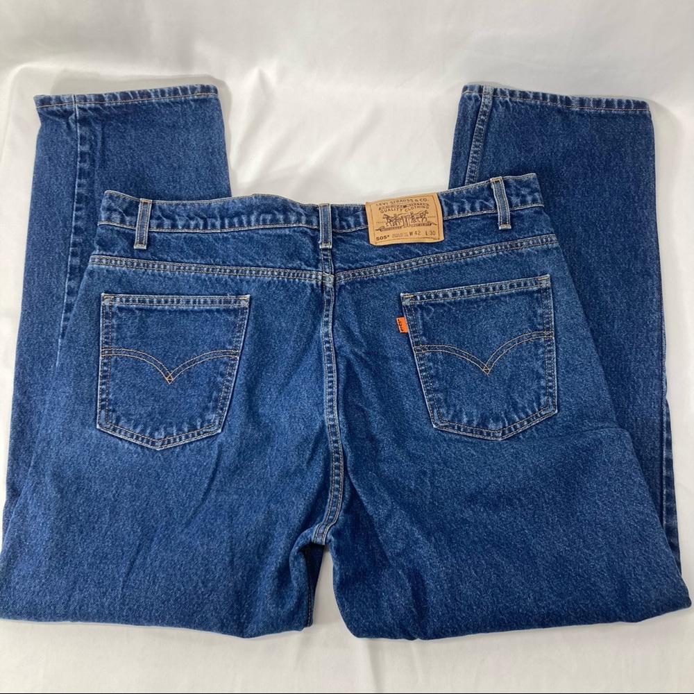 Levis 505 Mens Denim Blue Jeans 42 x 30 Orange Tab Cotton